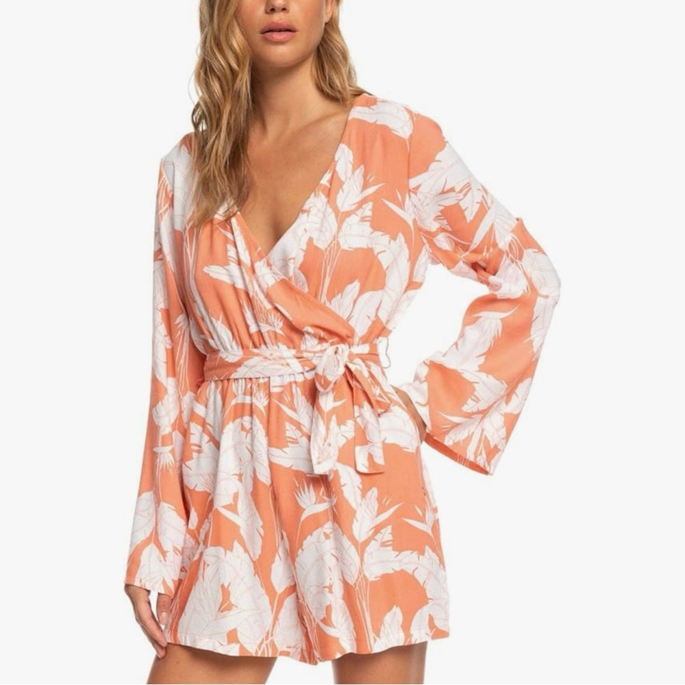 NWT Roxy Womens New Morning Air Tropical Print Bell Sleeve Romper - Size: XL